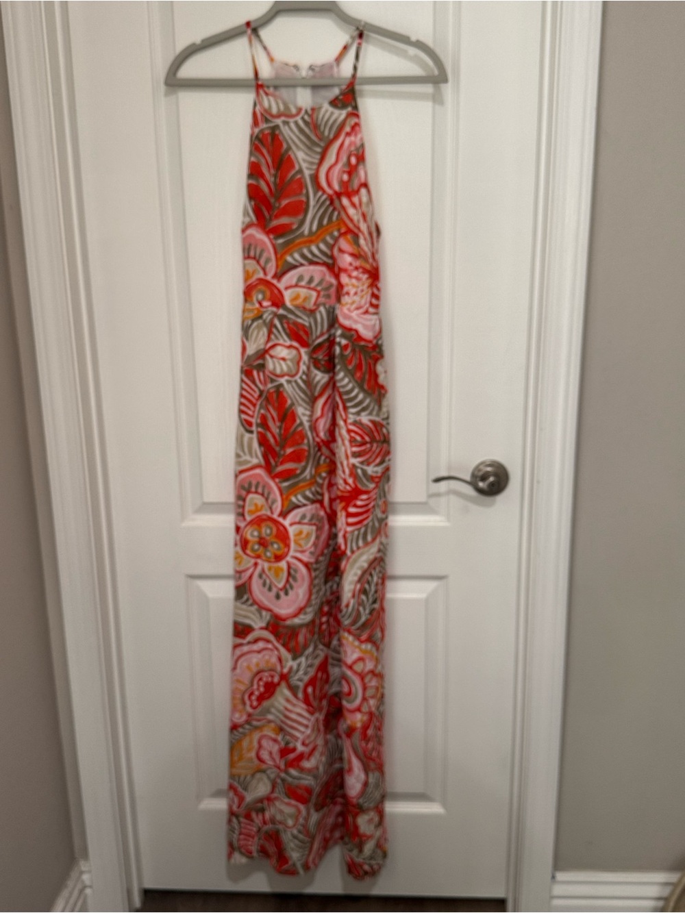 LOFT Floral Maxi Dress in Red, Pink and Tan